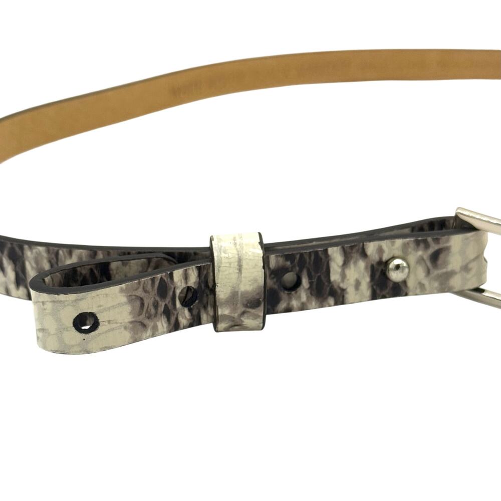 WHBM Snake Print Leather Belt Slim Silver Buckle Small Minimalist - Picture 4 of 8